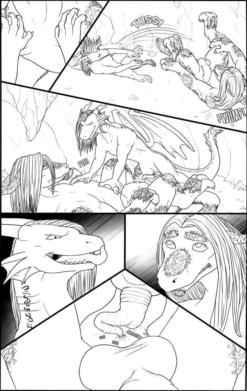 balls big_penis cave claws comic digitigrade dragon erection fangs feral furry furry_only gay hair horn lying male no_humans nude on_back paws penis prehensile_penis reptile rubbing scalie size_difference small_dom_big_sub spelunker_sal tongue tongue_out