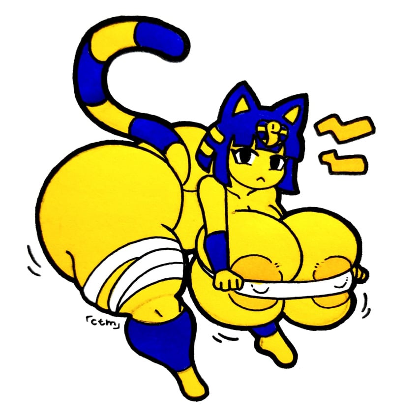 1:1 animal_crossing ankha ankha_(animal_crossing) anthro ass big_butt big_penis black_eyes blue_body blue_fur blue_hair bodily_fluids bottom_heavy breasts disembodied_penis domestic_cat egyptian_headdress eyelashes felid feline felis female fur genital_fluids genitals hair heart_eyes heart_symbol hi_res huge_butt huge_cock imminent_sex looking_back male male/female mammal markings mr.ctm mr_ctm nintendo nude penis precum rear_view short_hair simple_background solo striped_markings striped_tail stripes sweat sweatdrop tail tail_markings tan_body tan_skin thick_thighs vein veiny_penis white_background wide_hips yellow_body yellow_fur