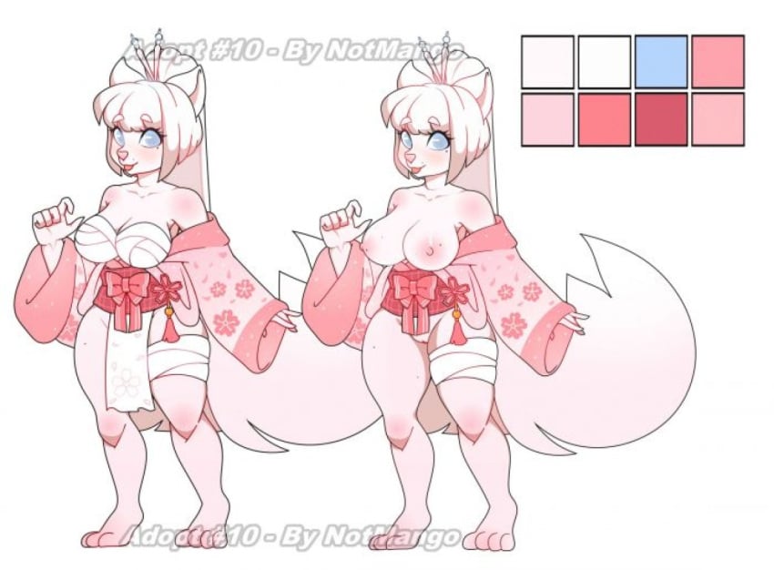 blue_eyes bushy_tail furry japanese_clothes large_tail mouse pink_body pink_skin shortstack squeezymango