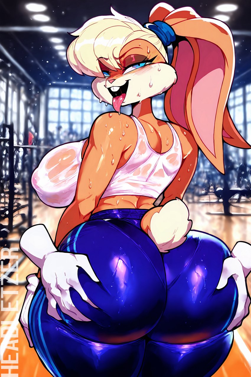 ai_generated big_ass big_breasts disembodied_hands excited furry grope gym headletzer lola_bunny sweat tagme warner_brothers wide_hips