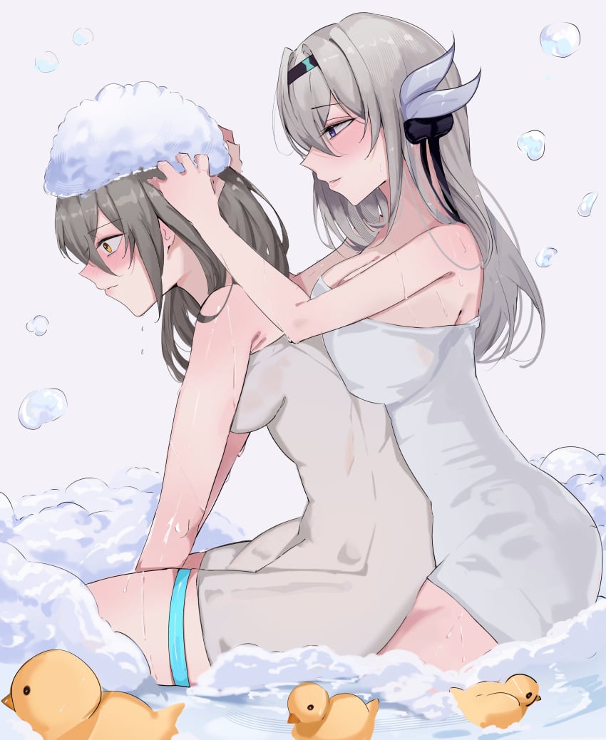 2girls arnkun breasts firefly_(honkai:_star_rail) honkai:_star_rail shower stelle_(honkai:_star_rail) towel