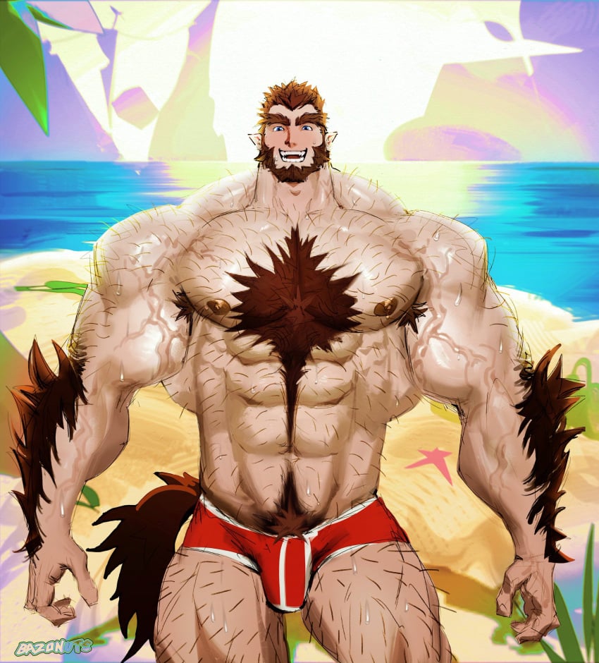 balls bara bazonuts beard big_balls big_penis body_hair bulge facial_hair flaccid male male_only monster_prom muscles muscular penis scott_howl solo solo_male sweat sweating werewolf