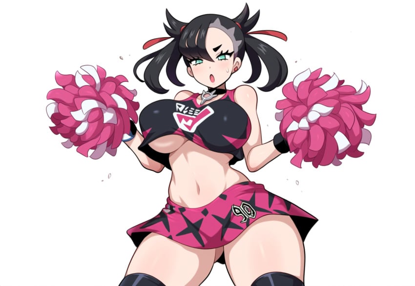 ai_generated big_breasts black_hair cheerleader female female_focus female_only marnie_(pokemon) mullon novelai pokemon pokemon_ss pom_poms solo solo_female thick_thighs