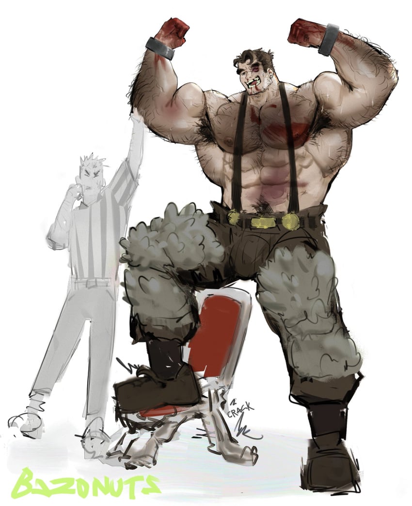 armpit armpit_hair armpits balls bara bazonuts beowulf_(skullgirls) big_balls big_penis body_hair bulge facial_hair flaccid flexing male male_only muscles muscular penis skullgirls