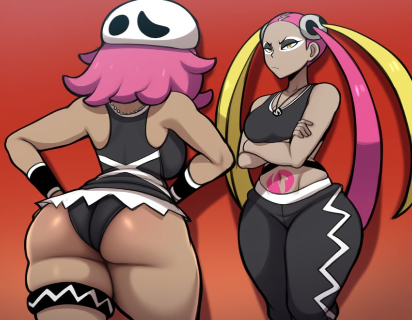 2girls ai_generated ass big_ass big_breasts duo female game_freak huge_ass human large_breasts mullon nintendo novelai plumeria_(pokemon) pokemon pokemon_grunt pokemon_sm team_skull team_skull_grunt team_skull_grunt_(female) villain villainess voluptuous