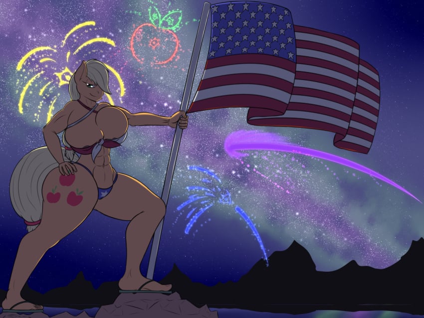 4:3 4th_of_july abs american_flag anthro anthrofied applejack_(mlp) areola b00mt00b big_breasts breasts cleavage clothed clothing earth_pony equid equine erect_nipples female friendship_is_magic hasbro holidays horse mammal my_little_pony nipples panties pony skimpy smile solo underwear united_states_of_america