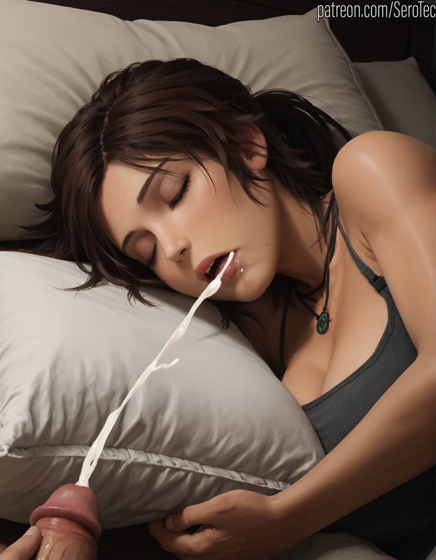 1female 1girls 2d ai_generated asleep brown_hair closed_eyes closed_eyes cum cum_in_mouth cumshot cumshot_in_mouth detailed_female female girl hi_res high_resolution highres jerking jerking_off jerkingoff lara_croft male_masturbation masturbation pony_diffusion_xltasy serotec sleep_molestation sleeping somnophilia straight tomb_raider