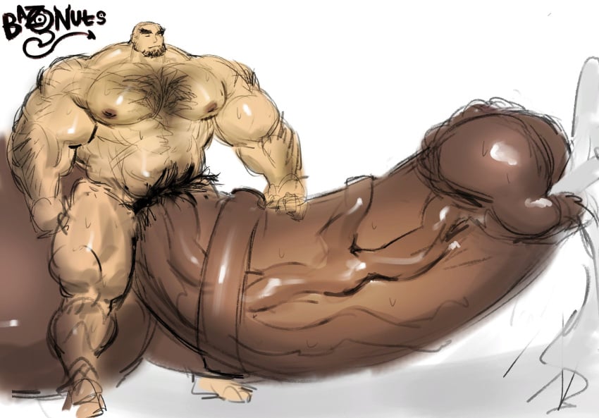 balls bara bazonuts big_balls big_penis body_hair boner cum erection facial_hair horsecock human_with_animal_genitalia human_with_horsecock hyper_balls hyper_penis male male_only muscles muscular nude orgasm penis solo solo_male