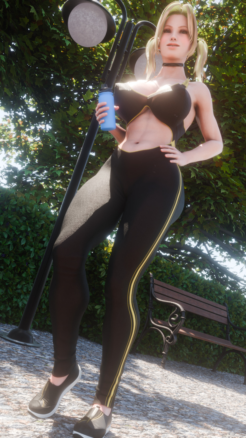 3d big_ass big_breasts dead_or_alive huge_ass huge_breasts looking_at_viewer nuffie outdoors park public see-through see-through_clothing sportswear thick_thighs tina_armstrong