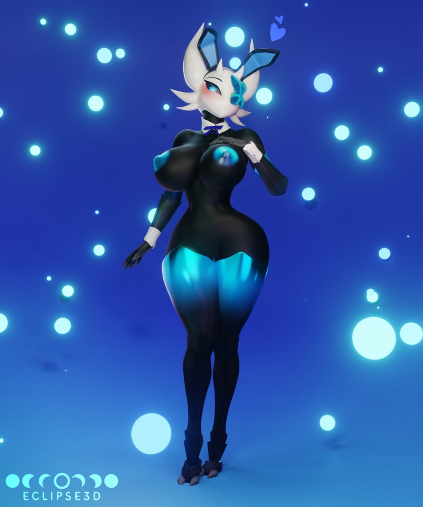 3d 3d_(artwork) 3d_model 3d_render arthropod arthropod_humanoid big_breasts big_breasts big_breasts big_nipples big_thighs black_body blue_background blue_eyes blue_nipples bunny_costume bunny_ears bunnysuit eclipse3d full_body hollow_knight insect_girl insect_humanoid lampy_(azura_inalis) nipples oc original_character original_characters posing semi_nude video_game video_game_character video_games