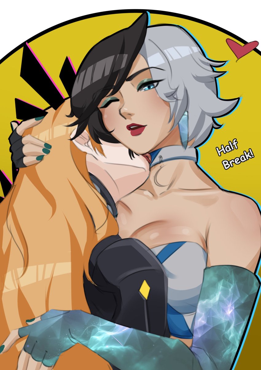 2girls big_breasts blonde_hair cleavage female female_only hayashidraws hugging kissing kissing_neck luna_snow luna_snow_(marvel_rivals) magik_(illyana_rasputin) magik_(marvel_rivals) marvel marvel_rivals yuri