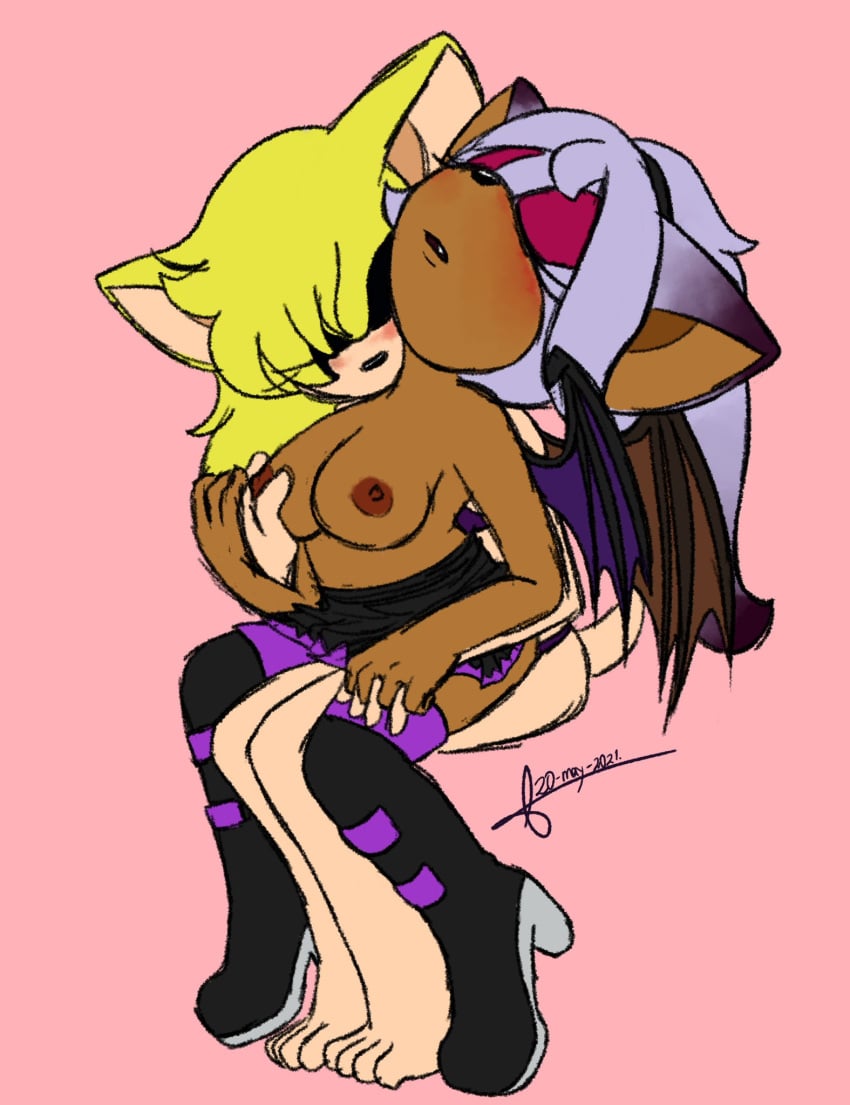 bat bats blushing boobs boots closed_eyes colored_sketch dark_skin dated embrace_from_the_behind feet female female_on_female grope half_nude hickey lavender_fur lesbians light_skin lue016 mobian_(species) oc original_character original_characters panties sensual senyah_hanson signature simple_background sitting_on_lap sitting_on_person skirt sonic_(series) sonic_oc tail velissa_the_bat wings yellow_fur yuri