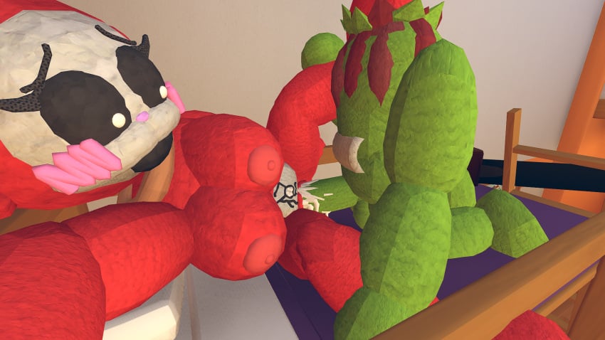 1boy 1boy1girl 1girls anthro bed bedroom blush blush breasts cum cum_drip cum_in_pussy dipsy po_(teletubbies) rec_room semen sex slendytubbies spread_legs spreading tits_out