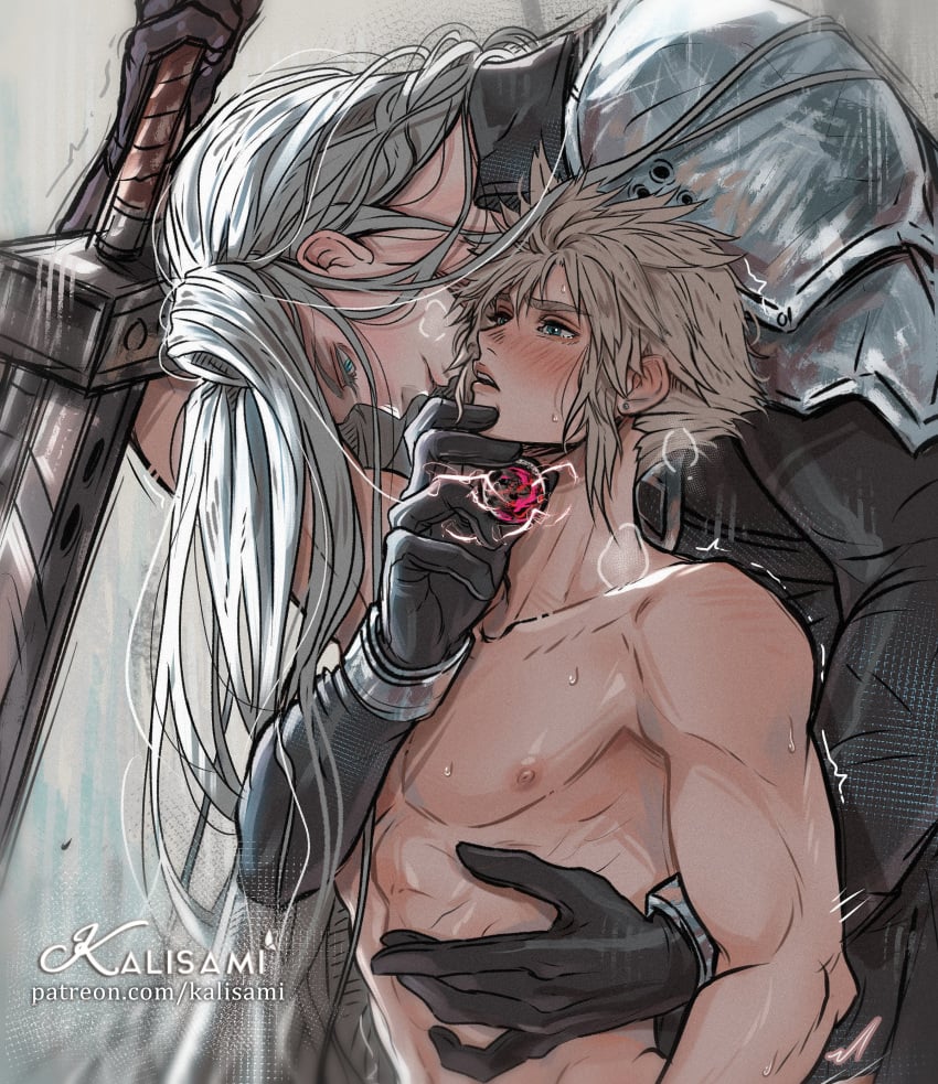 2boys blonde_hair blue_eyes cloud_strife final_fantasy final_fantasy_vii gay gay_domination sephiroth white_skin