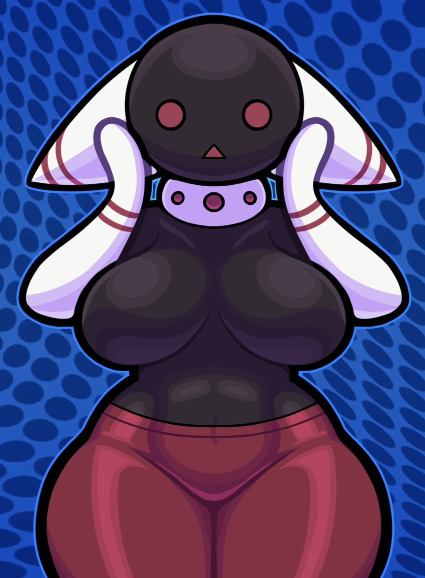 1girls big_ass big_breasts black_skin breasts chonzo clothing collar featureless_breasts female female_focus female_only humanoid looking_at_viewer poppant red_pants redraw rubber simple_background simple_face standing super_smash_bros. sweat sweatdrop tagme text wide_hips zguy_101 zonoch_dood