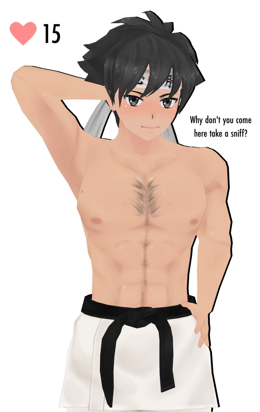 abs arm_up budo_masuta hairy_chest looking_at_viewer slutforbara strip_challenge yandere_simulator