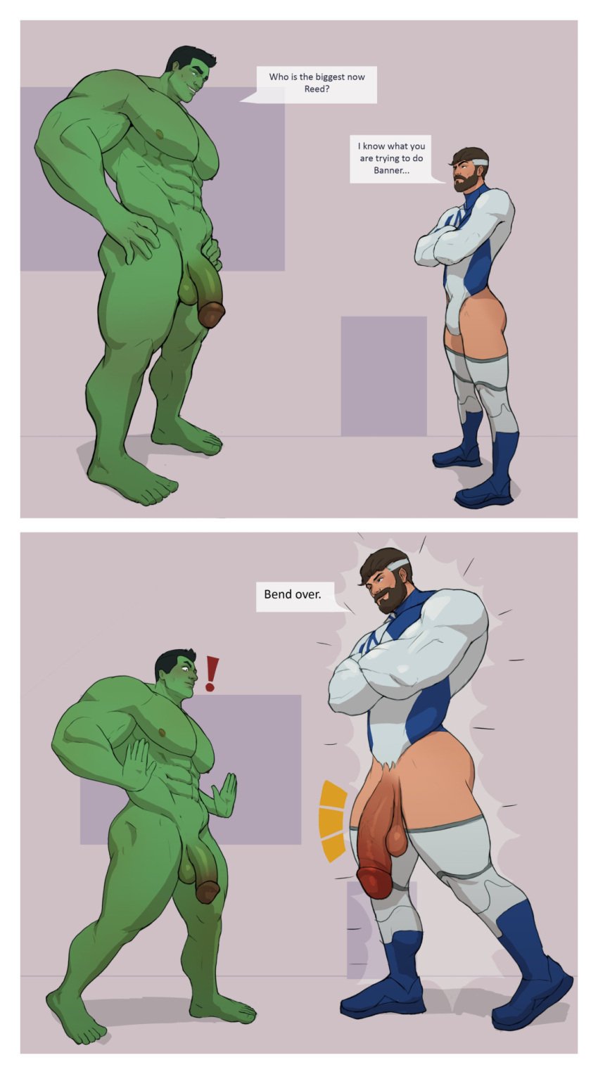 2025 2boys bara big_penis comic digital_media_(artwork) gay green_body growth hulk male_only marvel marvel_rivals mr_fantastic muscular muscular_male naked naked_male penis reed_richards virvidal yaoi