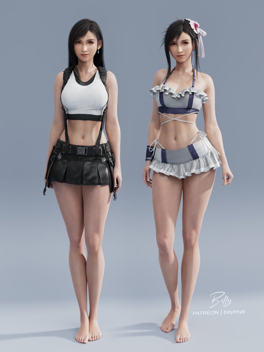 3d barefoot belly_button big_breasts bikini billyhhyb black_hair blender bra feet final_fantasy final_fantasy_vii final_fantasy_vii_rebirth hourglass_figure long_hair looking_at_viewer panties skirt slim_waist sports_bra sportswear tagme thick_thighs tied_hair tifa_lockhart top wide_hips