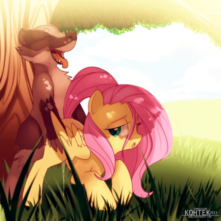 animal color cum cum_in_pussy cum_inside day doggy_style equine female feral fluttershy_(mlp) friendship_is_magic from_behind fur horse kohtek my_little_pony outdoors pony straight vaginal_penetration