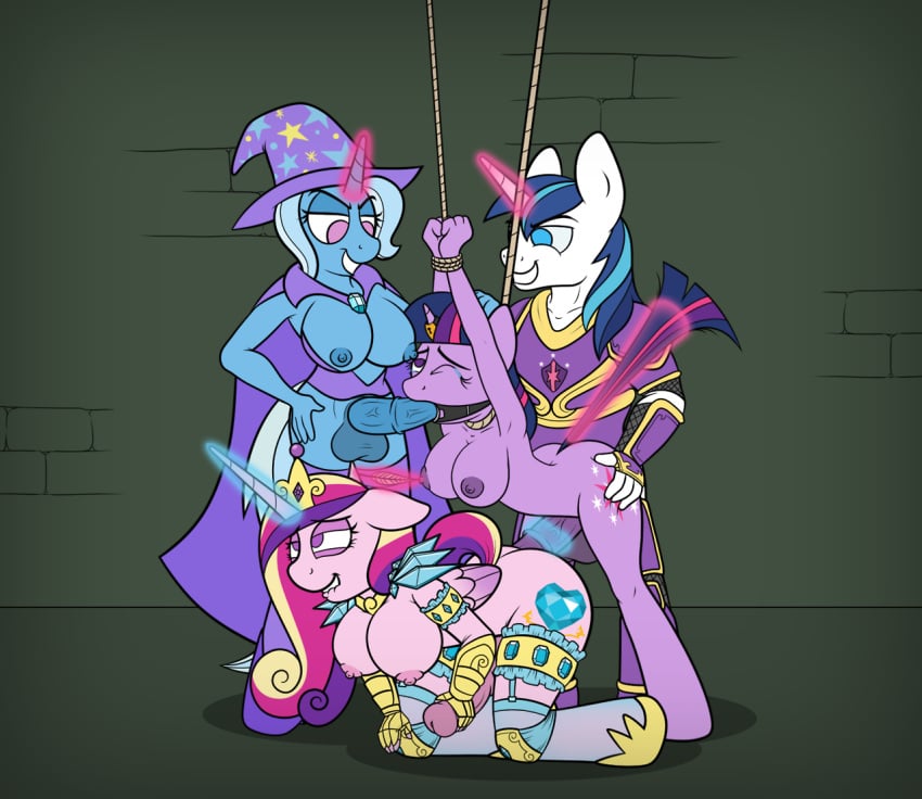 anthro breasts dickgirl equine friendship_is_magic horse intersex my_little_pony nipples oral penis pony princess_cadance_(mlp) shining_armor_(mlp) straight_hair stunnerman trixie_(mlp) twilight_sparkle_(mlp)