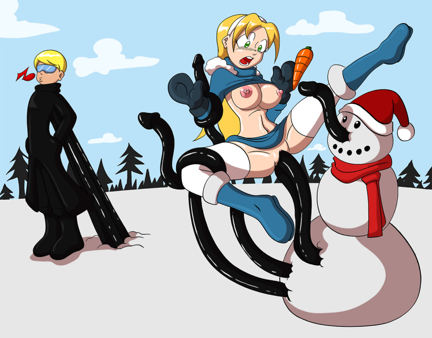 anal big_breasts blonde_hair breasts carrot dahs green_eyes hair igocu knightsnipe mittens snowman stockings surprised tentacle ucogi vaginal_penetration