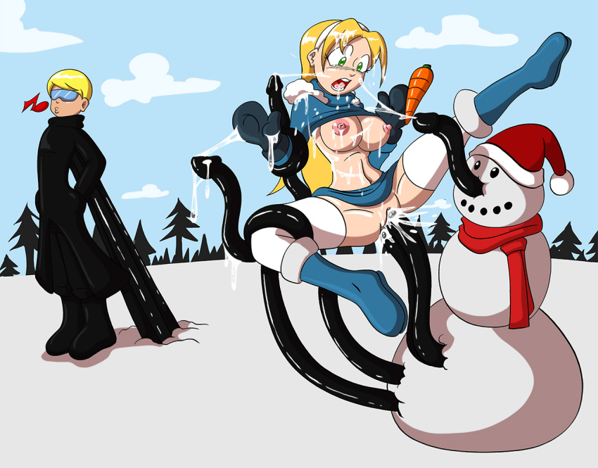 anal big_breasts blonde_hair breasts carrot cum cum_everywhere cum_in_ass cum_in_hair cum_in_pussy cum_on_breasts cum_on_face dahs green_eyes hair igocu knightsnipe messy mittens snowman stockings surprised tentacle ucogi vaginal_penetration