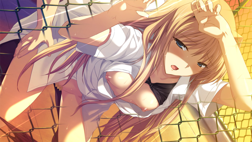 blonde_hair bra breasts censored game_cg onigirikun open_clothes open_shirt pastel_chime pastel_chime_bind_seeker pubic_hair seifuku sex shirley_corvette shirt underwear