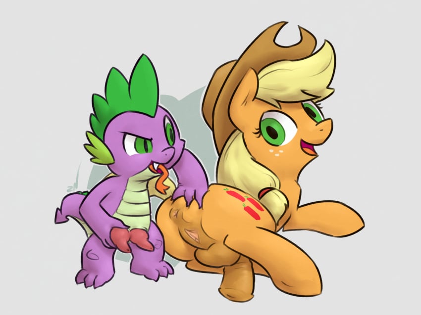 anus applejack_(mlp) balls breasts cowboy_hat cutie_mark diphallia diphallism dragon equine friendship_is_magic full-package_futanari furry futanari hat hemipenes herm hermaphrodite horse intersex male multi_genitalia multi_penis my_little_pony nude penis ponchuzn pony pussy smooth_skin spike_(mlp)