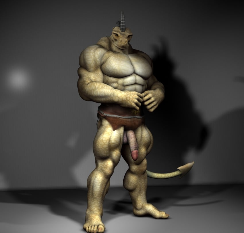 3d abs balls biceps claws hindpaw lizard looking_at_viewer male male_only muscles nude paws pecs penis pose scalie skin solo vic34677