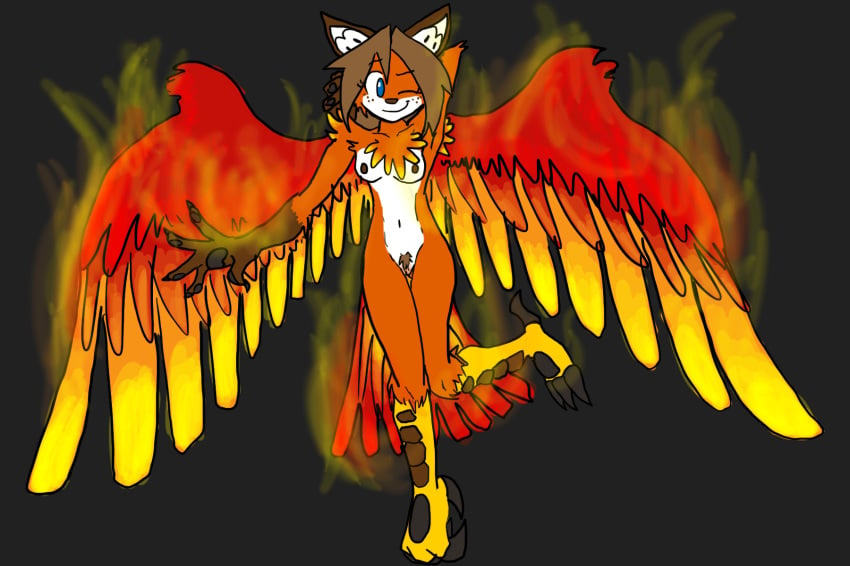 2013 anthro avian bird breasts canine female fire fox fur furry hair nipples nude pubes pussy raiettei_(artist)