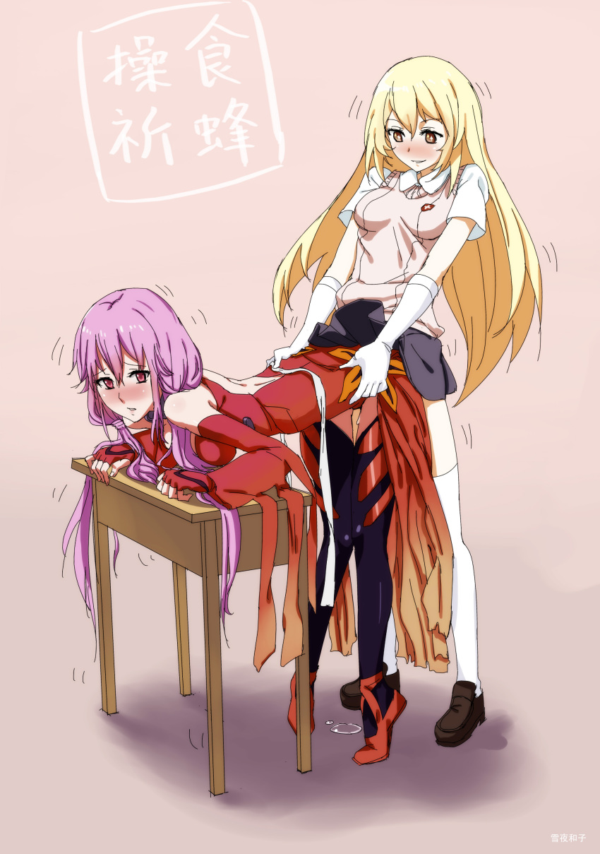 10s 1futa 1girls 2013 absurd_res blonde_hair blush crossover desk doggy_style duo female from_behind_position full_body futa_on_female futanari gloves guilty_crown highres human implied_futanari intersex long_hair pink_hair pussy_juice red_eyes school_uniform schoolgirl shokuhou_misaki teenage_futa teenage_girl teenager teenager_on_teenager thighhighs tiptoes to_aru_kagaku_no_railgun to_aru_majutsu_no_index tokiwadai_school_uniform yellow_eyes young yukiyo_(otca202) yuzuriha_inori