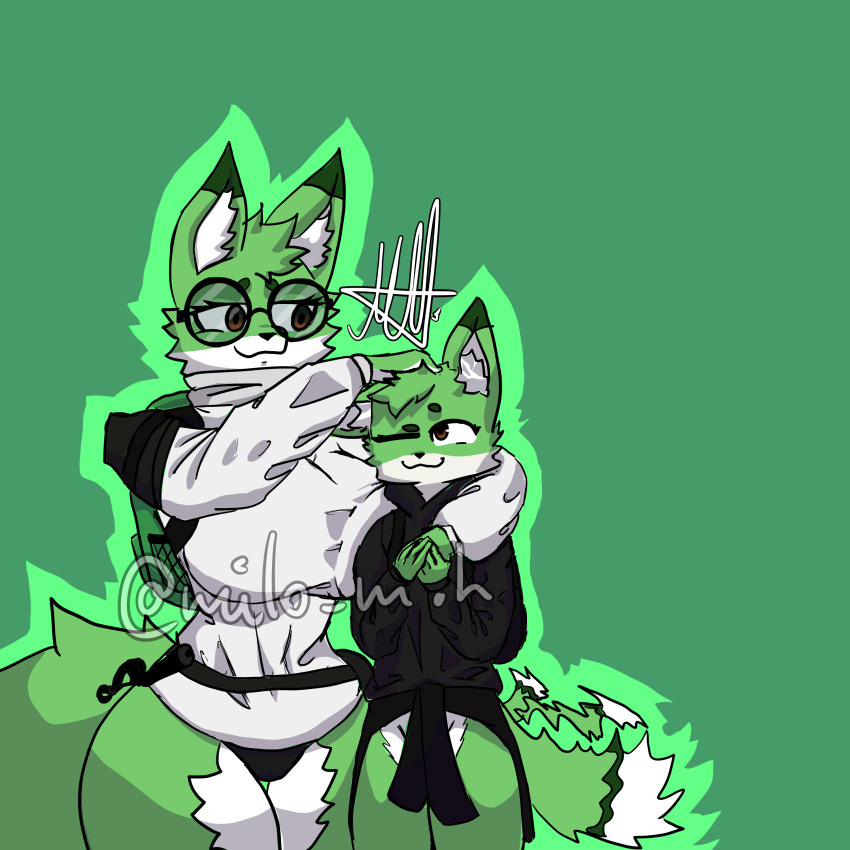 anthro big_breasts big_thighs black_panties boy breasts close clothed clothed_female clothing cute ears female fur furry furry_ears furry_only furry_tail glasses green_body green_fur green_hair large_breasts large_thighs male milf milo_m.h mint_hair mommy oc original original_art original_artwork original_character original_characters tail tall_girl taller_girl thighs white_shirt