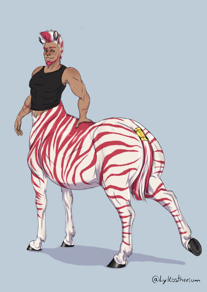 1boy ass beard centaur facial_hair human humanoid lykostherium male male_focus male_only muscular muscular_male penis solo solo_focus taur toned toned_male zebra zebra_taur