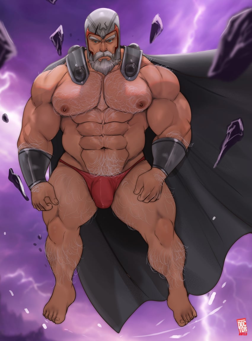 abs bara beefy big_pecs big_thighs doctor_anfelo grey_beard magneto male_only marvel marvel_comics marvel_rivals no_visible_genitalia thong watermark x-men