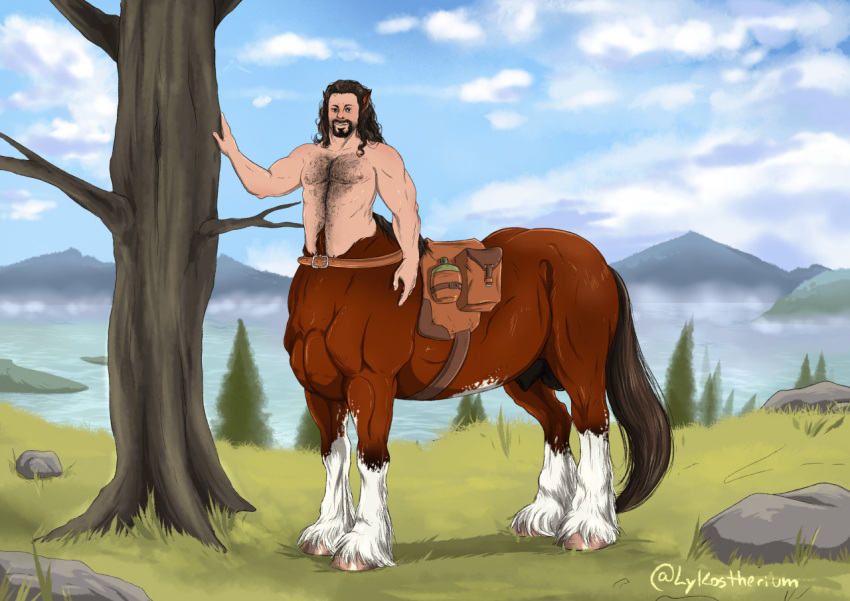 balls beard body_hair centaur facial_hair lykostherium male male_only nude penis sheath solo solo_male taur