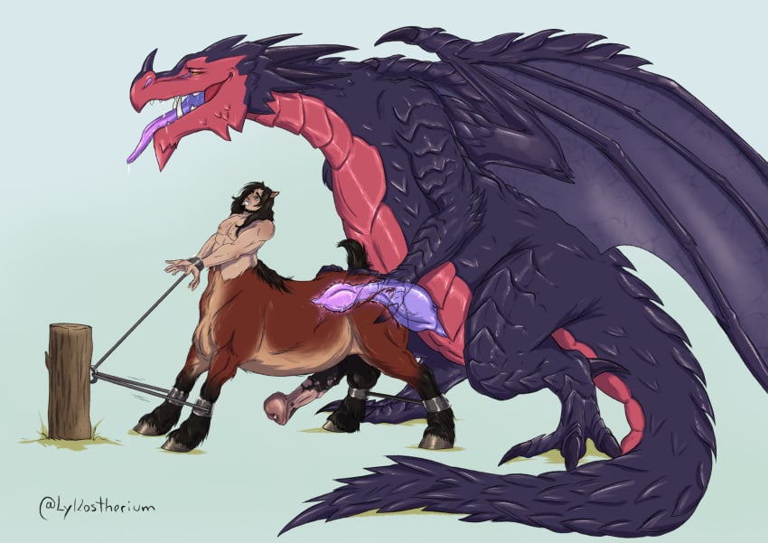 anal anal_sex balls beard big_penis boner centaur dragon eder_(lykostherium) erection facial_hair gay horsecock interspecies lykostherium male male_only nude penis sex size_difference taur taur_penetrated x-ray