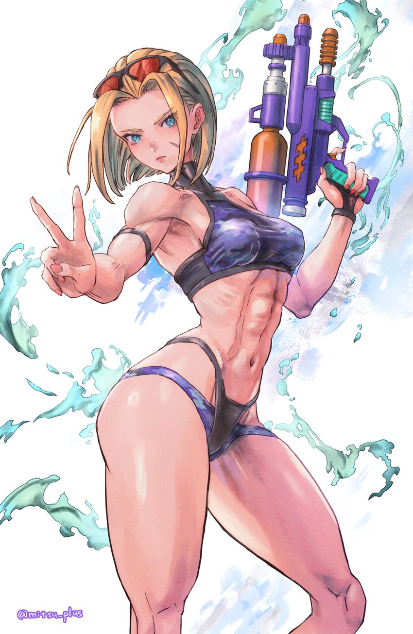 armpits beach bikini cammy_white cammy_white_(street_fighter_6) capcom street_fighter water water_gun