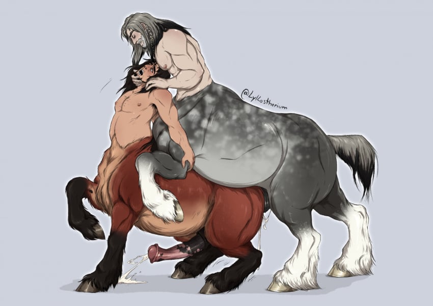 anal anal_sex balls beard big_penis blush boner centaur cum eder_(lykostherium) erection facial_hair gay horsecock lykostherium male male_only nude orgasm penis sex taur taur_on_taur taur_penetrated taur_penetrating