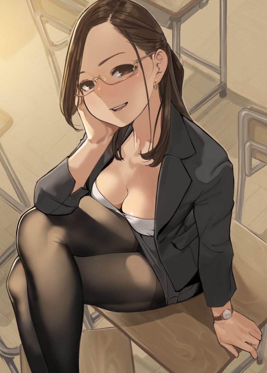 big_breasts bra curvy_figure dark_hair douki-chan's_rival_(yomu_(sgt_epper)) female female_only full_body ganbare_douki-chan half-dressed half_naked light-skinned_female light_skin looking_at_viewer panties shiny_skin short_hair simple_background smile solo solo_female yomu_(sgt_epper)