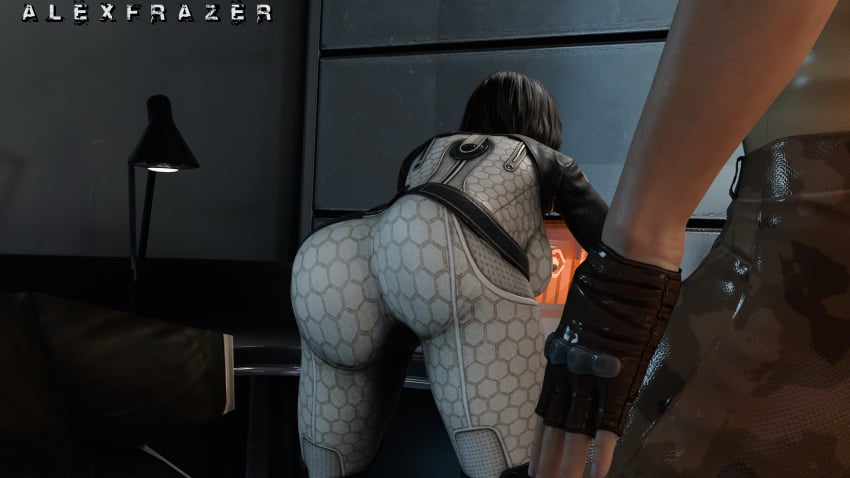 3d alexfrazer ass_focus black_hair clothed mass_effect miranda_lawson perfect_body straight tight_clothing