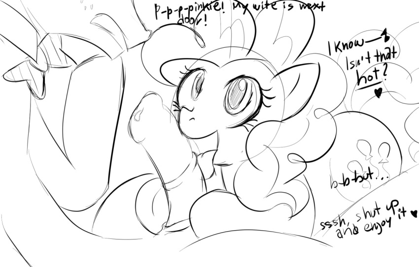 bow_tie carrot_cake_(mlp) cheating cutie_mark duo equine erection fellatio female feral friendship_is_magic haiku_oezu hair heart horse horsecock licking male my_little_pony nude open_mouth oral oral_sex penis pinkie_pie_(mlp) pony sex sketch straight text tongue