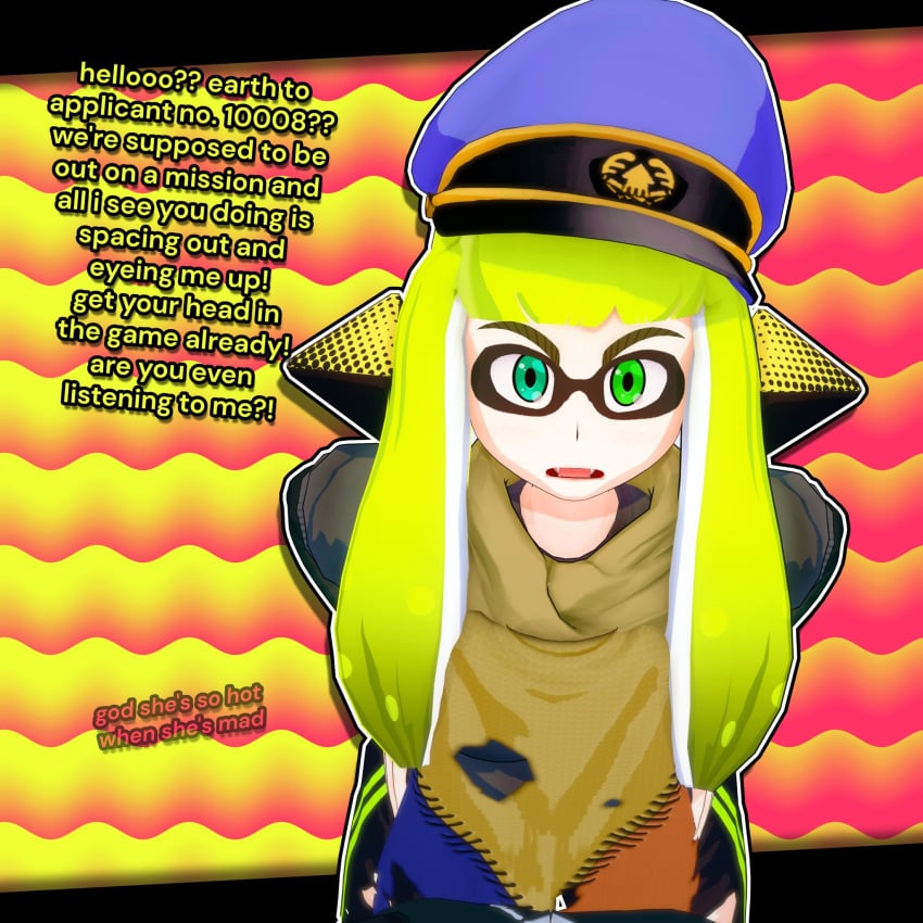 1girls 9191k agent_3_(splatoon) captain_(splatoon_3) dialogue english_text female inkling inkling_girl nintendo speech splatoon splatoon_(series) splatoon_3 tagme