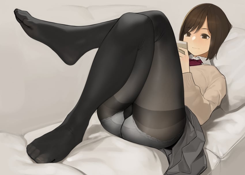 aikawa_ren feet female female_only long_hair looking_at_viewer miru_tights no_shoes pantyhose school_uniform solo tagme toes yomu_(sgt_epper)