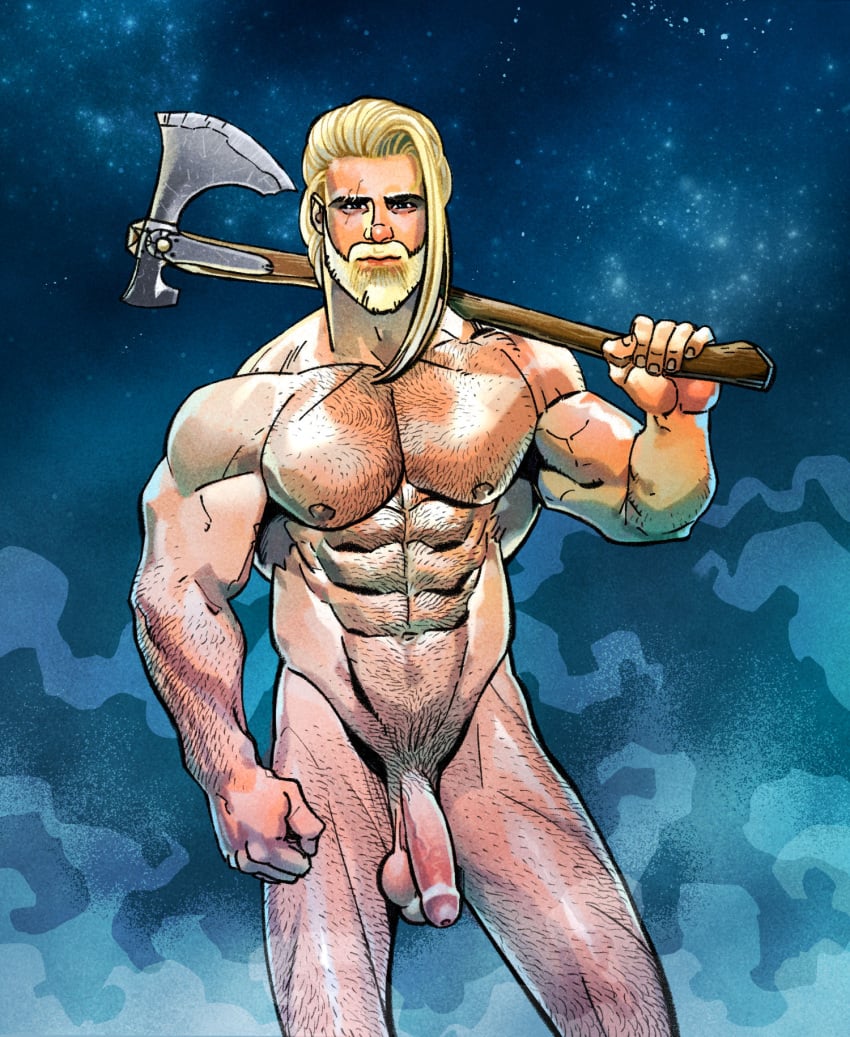 abs balls bara beard biceps big_balls big_penis daddy inkolloart male male_nipples male_only manly marvel marvel_comics mature_male muscular_male nipples nude pecs penis thor_(marvel) viking