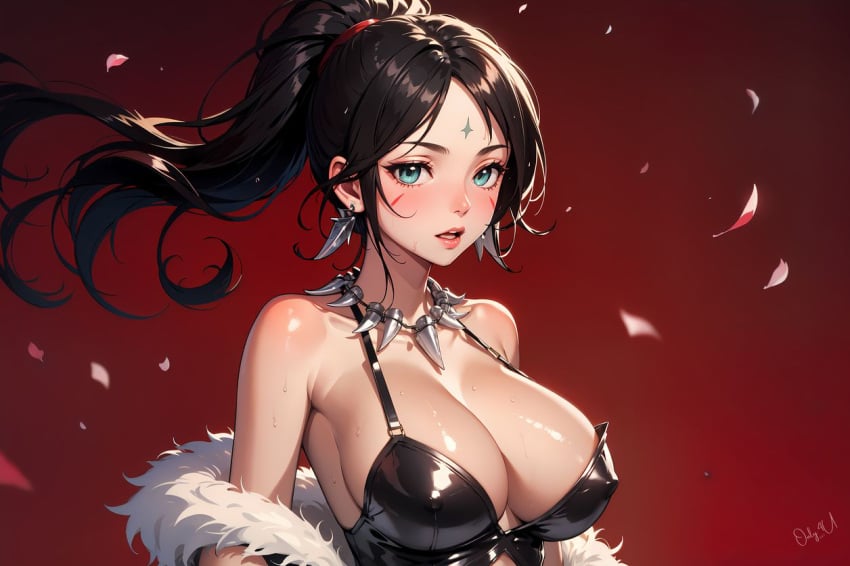 1female 1girl 1girls 1woman ai_generated boob_focus breast_focus bust_focus chest_focus ear_piercing ear_piercings ear_ring ear_rings earring earrings female female_focus just4yai league_of_legends long_hair long_hair_female looking_at_viewer nidalee only4uart ponytail ponytail_female riot_games shiny shiny_breasts shiny_skin skimpy skimpy_clothes skimpy_costume skimpy_outfit solo solo_focus sweat sweatdrops sweating tooth_necklace tribal_markings tribal_tattoo tribal_tattoos