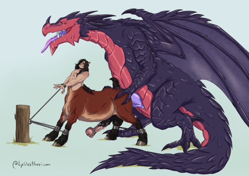 anal anal_sex balls beard big_penis boner centaur dragon eder_(lykostherium) erection facial_hair gay horsecock interspecies lykostherium male male_only nude penis sex size_difference taur taur_penetrated