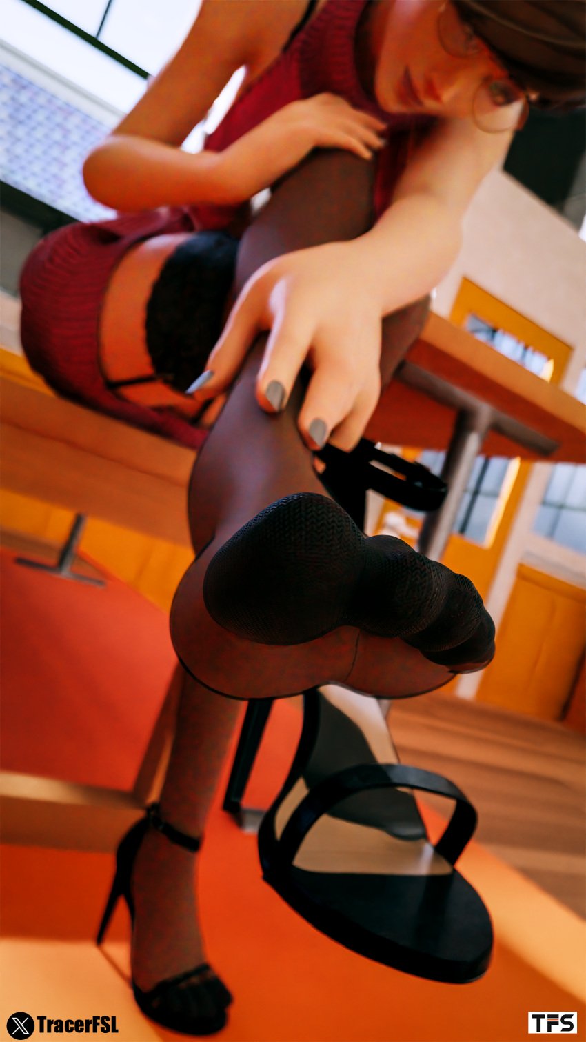 3d black_legwear black_stockings close-up feet feet_focus foot_fetish footwear glasses heels overwatch overwatch_2 sfw stockings tracer tracerfsl