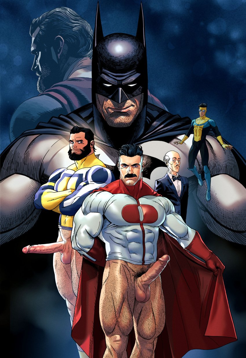 balls bara batman batman_(bruce_wayne) batman_(series) beard big_balls big_penis bruce_wayne clark_kent clothing daddy dc dc_comics dilf erection facial_hair gay inkolloart invincible invincible_(comics) invincible_(tv_series) male male/male male_only manly mark_grayson masked mature_male moustache muscular_male nolan_grayson omni-man penis superhero superman superman_(series) the_immortal tight_clothing