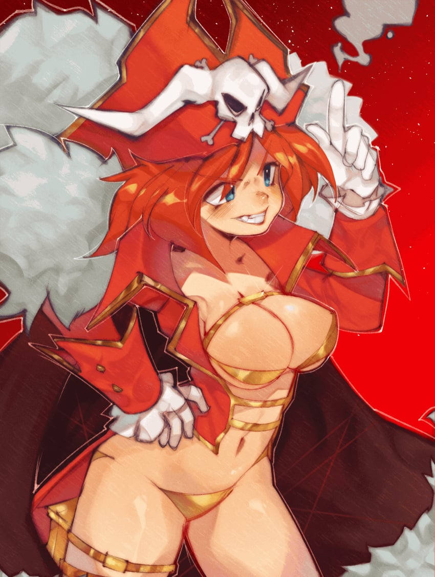 1girls animated bikini blue_eyes breasts lalaco_godspeed large_breasts orange_hair pirate pirate_hat solo solo_female space_patrol_luluco thighs