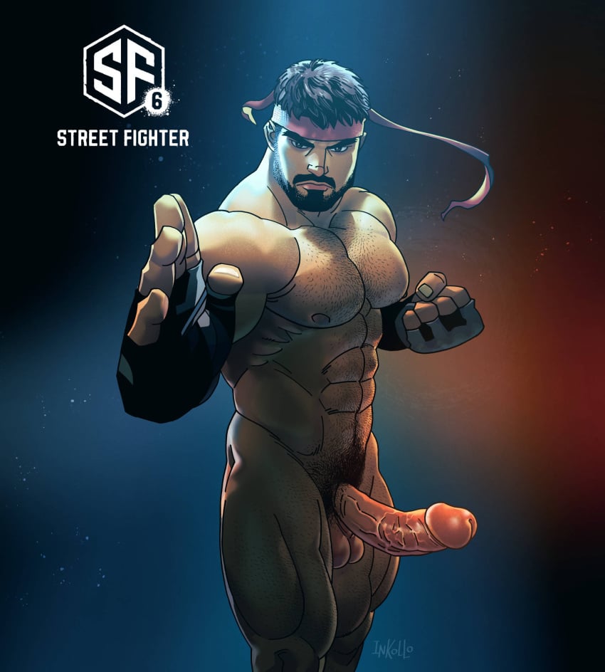 balls bara beard biceps big_balls big_penis capcom daddy erection inkolloart male male_nipples male_only male_pubic_hair manly mature_male muscular_male nipples nude pecs penis ryu_(street_fighter) street_fighter street_fighter_6abs